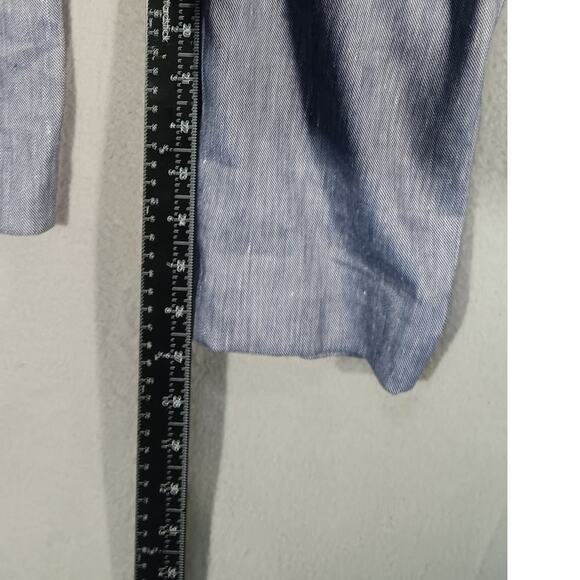Veronica Beard Renzo slim let Linen Blend Pants Women 4 Blue  Side Button USA - Picture 2 of 6